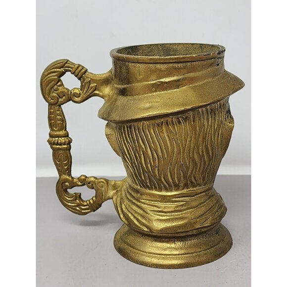 Antique Gold-Toned Brass Tankard Mug With Mans Face Design & Ornate Handle - Picture 3 of 9